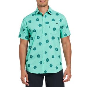 Hurley Mens Patio Printed Woven Button Down Shirt Turquoise Patterned Size Large